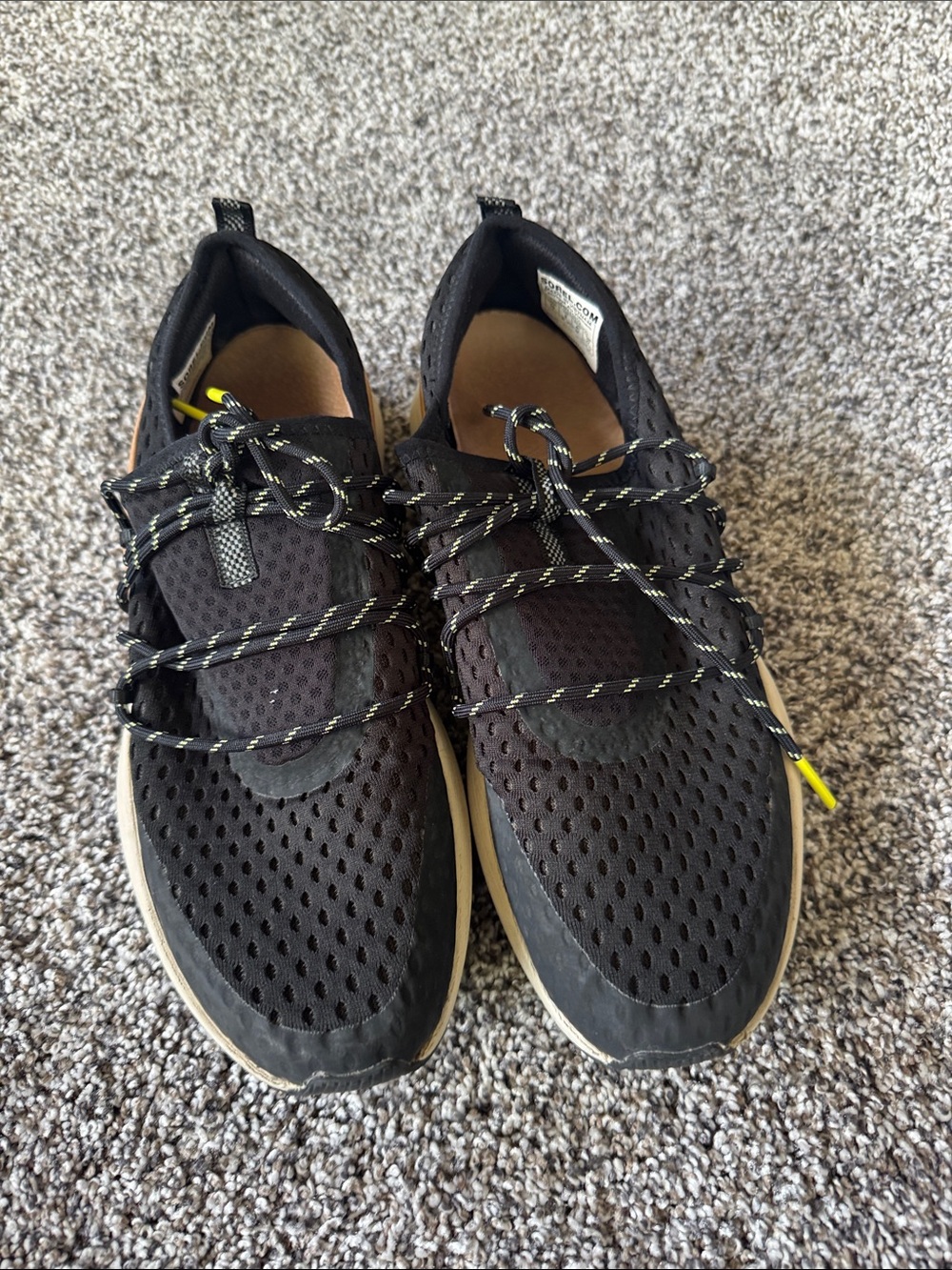 Sorel Black Mesh Sneakers with Yellow Accents